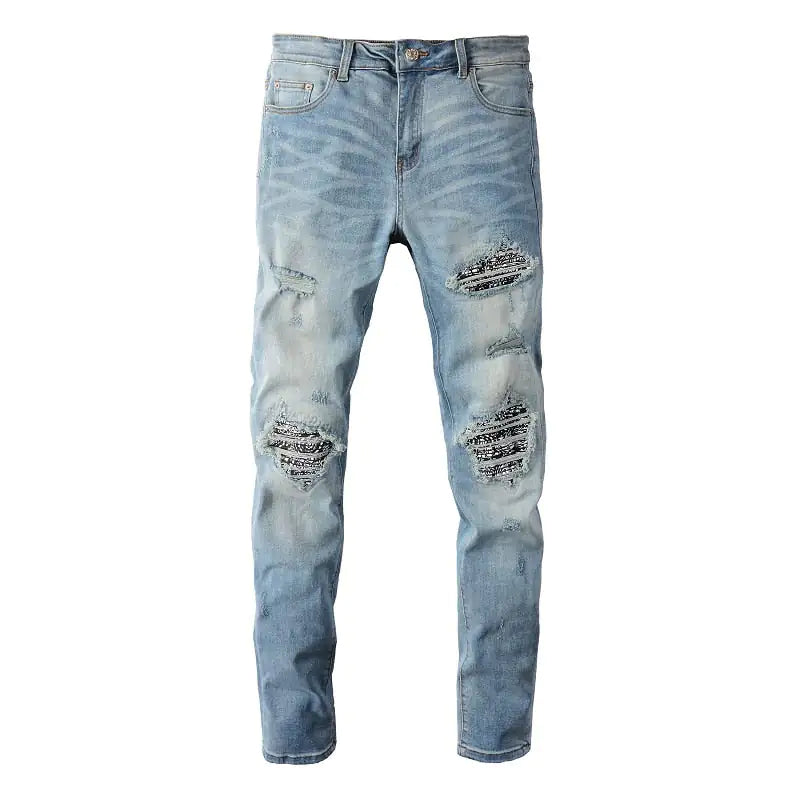 Bandanna Ripped Light Wash Distressed Denim Jeans