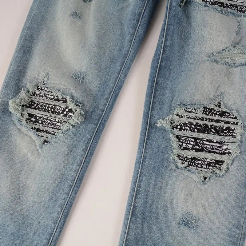 Bandanna Ripped Denim Jeans from Fly Guy's Fashion